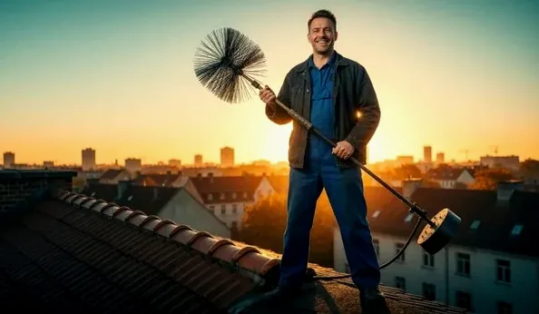 Chimney technician on a rooftop in Shawnee Hills