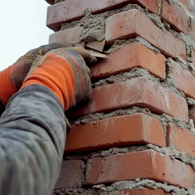 Tuckpointing a brick chimney in Delaware, Ohio